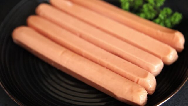 Sausages halal poultry meat turkey or chicken dish delicious appetizer fresh and delicious gourmet food background on the table traditional rustic food top view copy space