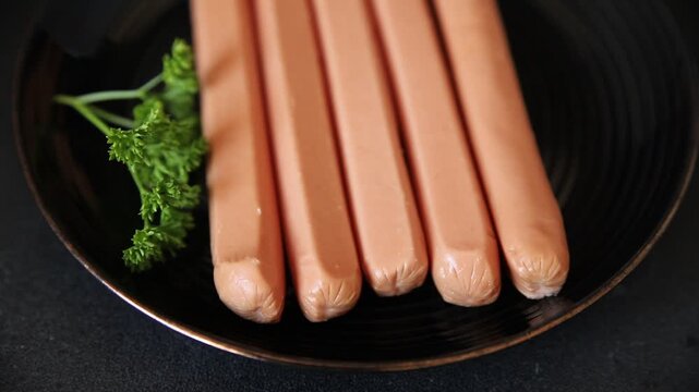 Sausages halal poultry meat turkey or chicken dish delicious appetizer fresh and delicious gourmet food background on the table traditional rustic food top view copy space