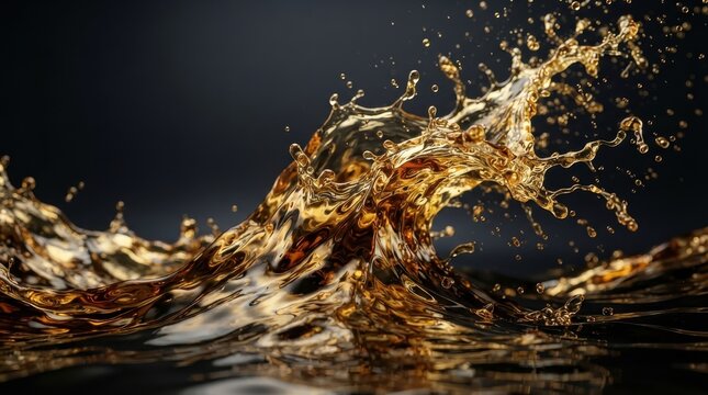 Amber liquid splash and wave motion