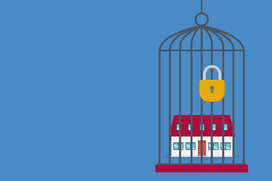 Locked House in Cage, Foreclosure Risk and Property Loss Illustration