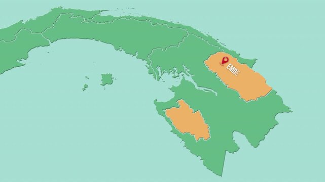 Mapa de Panam&aacute; con divisi&oacute;n pol&iacute;tica resaltando la provincia de Ember&aacute;-Wounaan 