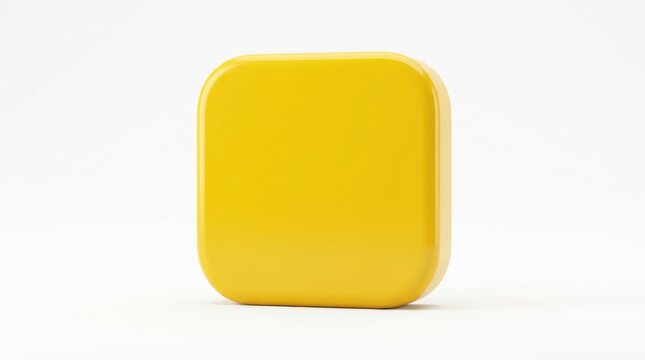 Yellow rounded square button or icon shape 3D render