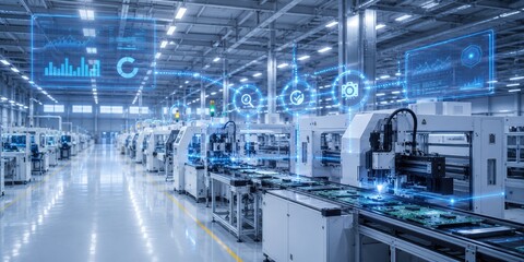 Fototapeta premium Smart Electronics Factory with AI Quality Inspection Across Production Line