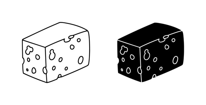 Cheese Vector Icons, Swiss Cheese Block, Food Illustration, Dairy Product Graphic