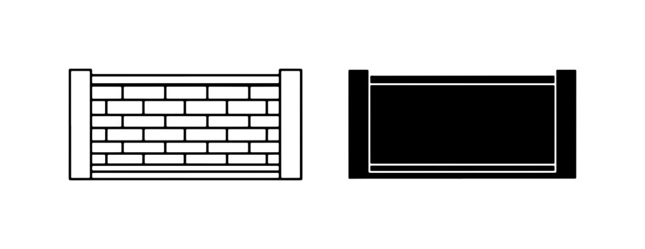 Brick Wall Icon, Simple Outline and Solid Black Vector Graphics for Construction and Architecture