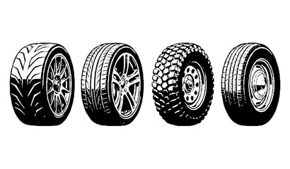 Automotive Tire Tread Alloy Wheel Racing Tyre Black Vector Collection © Bipul