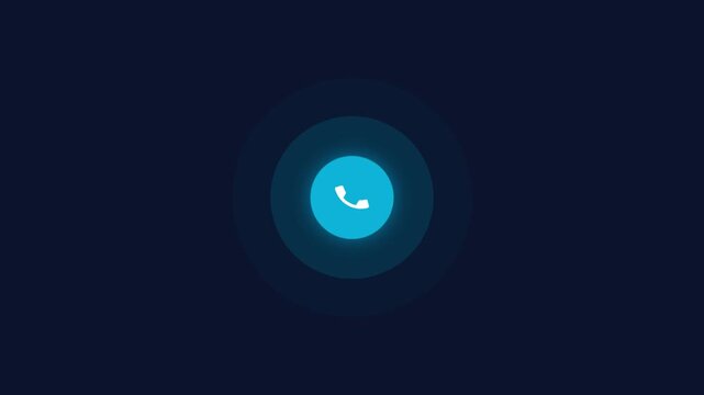 A video call interface with a glowing blue button on a dark background