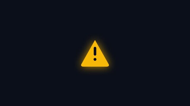 A warning sign video with a yellow triangle and exclamation mark on a dark background