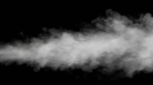 Intensive Steam Jet from the Injector. A powerful jet of white vapor or smoke escapes from a hole on a black background