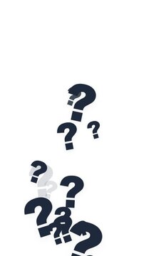 Vertical dark grey question marks stream rising animation on white background clean motion graphics video overlay