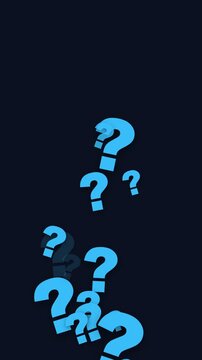 Vertical bold black question marks stream rising animation on yellow background vibrant motion graphics video overlay