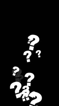 Vertical bold black question marks stream rising animation on yellow background vibrant motion graphics video overlay