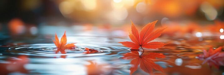 Fototapeta premium Red maple tree reflected in water