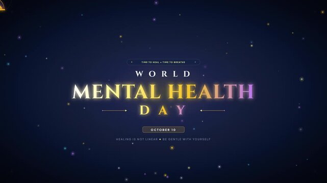 World Mental Health Day Animated Text on Glowing Particle Background
