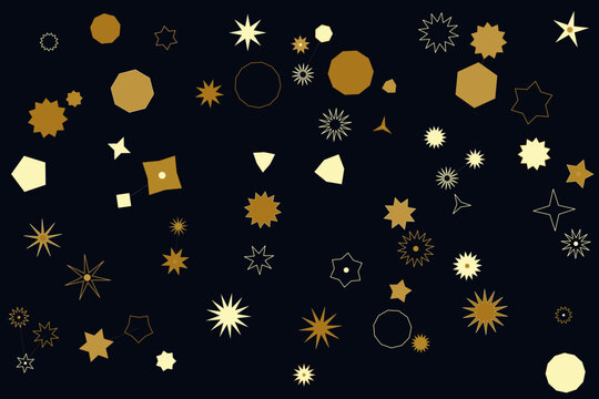 Minimalist gold star pattern scattered over dark black background