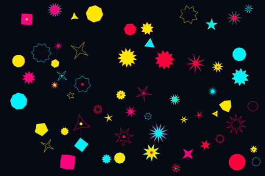 Abstract geometric constellation pattern with colorful scattered stars