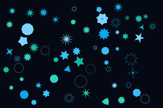Abstract geometric pattern scattered blue teal stars circles design
