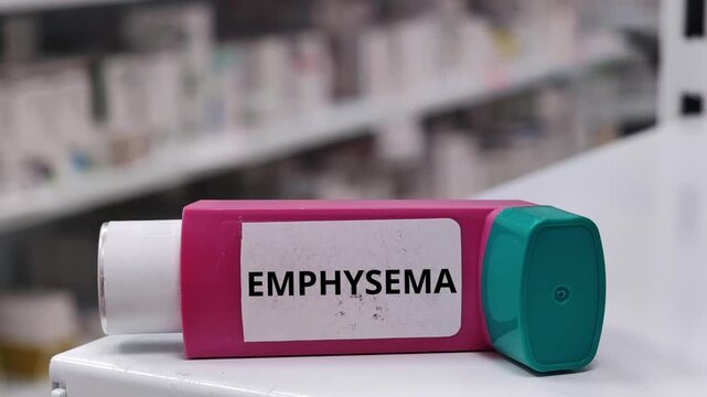 EMPHYSEMA respiratory condition managed with appropriate medication delivered by an aerosol inhaler
