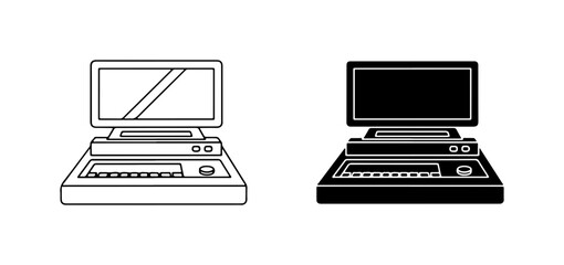 Fototapeta premium Retro Computer Icons, Vintage Desktop PC Graphics, Old Technology Vector Set