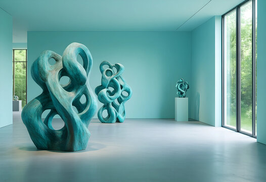 Modern abstract sculpture art in a minimalist gallery space, contemporary design and artistic expression, interior architecture with natural light