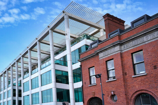 Contrast between old and new buildings in Dublin