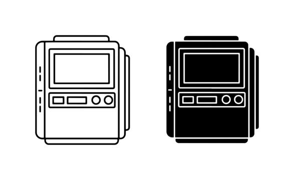 Retro Portable Music Player Icons, Vintage Cassette Player Vector Graphics, Old School Audio Device Set