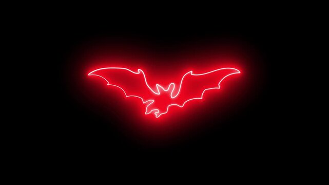 Glowing Red Neon Bat Halloween Animation on Black Background 4K