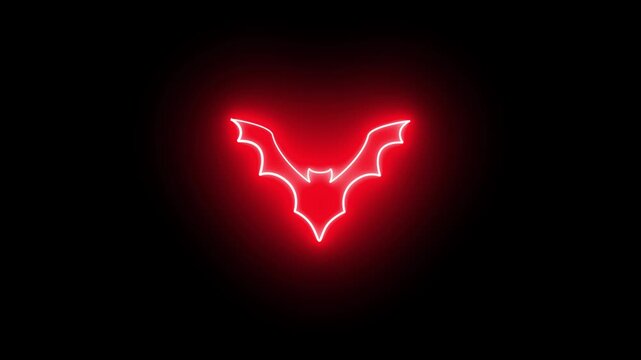 Glowing Red Neon Bat Halloween Animation on Black Background 4K