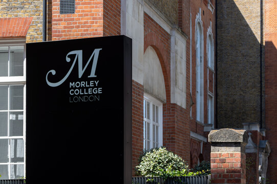 LONDON, UK - AUGUST 12, 2026:  Sign outside Morley College in Hortensia Road, Chelsea