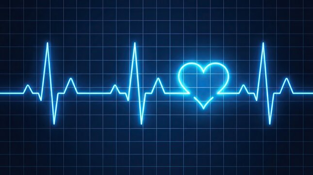 Vibrant blue ekg heartbeat design on dark background for medical concepts