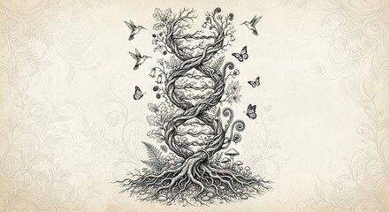Naklejka premium Intricate tree of life shaped like a DNA double helix
