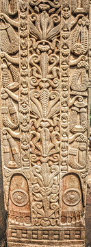 Intricate Floral and Avian Ornamentation on the Sanchi Stupa Gateway Pillar Relief, India