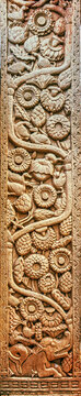 Floral and Wildlife Ornament Carved on the Ancient Sanchi Stupa Gateway Pillar, India