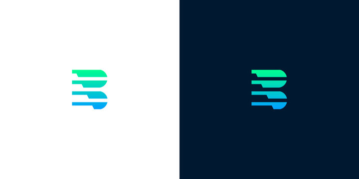 Minimalist letter B logo design featuring dynamic speed lines representing motion and technology