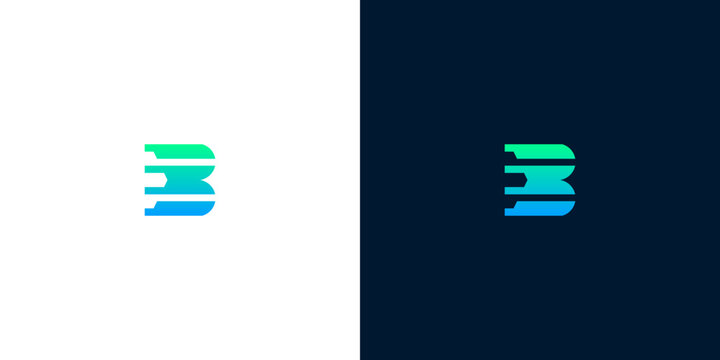 Abstract stylized letter B logo design with horizontal motion lines and blue gradient for technology and business branding