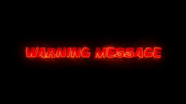 Warning message wording glowing in vivid red neon text positioned against a plain pitch black backdrop.