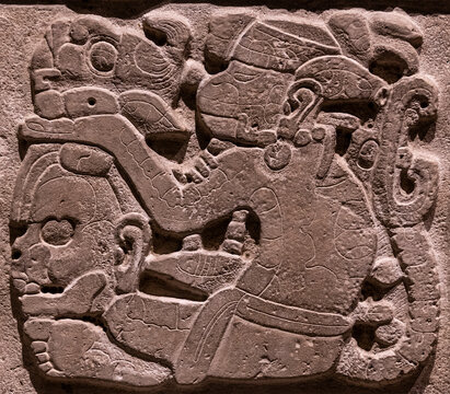 Close up of Mayan hieroglyphic on Stela, Mexico.