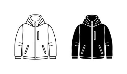 Winter Jacket Icons, Hooded Parka Vector Graphics, Outdoor Apparel Outline Set © Habib
