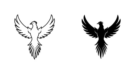 Fototapeta premium Phoenix Vector Icons, Mythical Bird Silhouette, Rebirth Symbol, Fire Bird Graphics