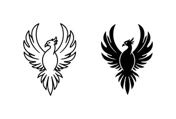 Fototapeta premium Phoenix Logo Vector, Mythical Bird Icon, Rebirth Symbol, Fire Bird Silhouette, Graphic Element