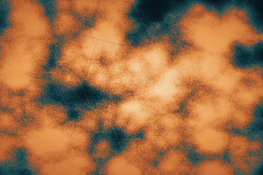 Abstract grunge texture with orange clouds and dark blue shadows for creative design.