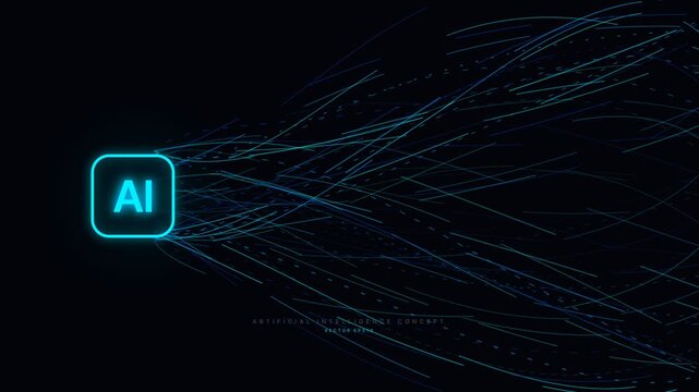 AI icon data streams flowing animation technology background