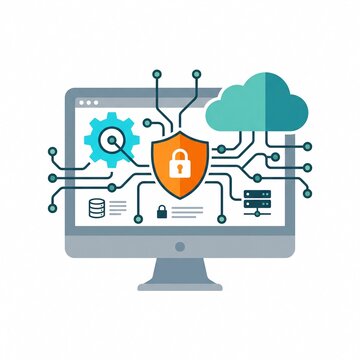 Illustration de protection informatique avec cadenas, cloud et r&eacute;seau