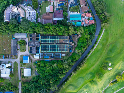 Aerial view drone shot of beautiful golf field in Phuket Thailand