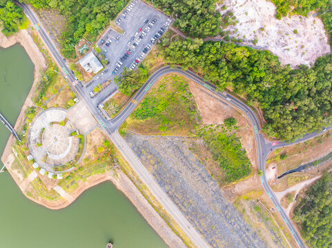 Top view curve road near the dam in Phuket Thailand
