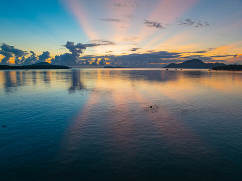 Amazing light of nature beautiful Light Sunset or sunrise over sea sky background