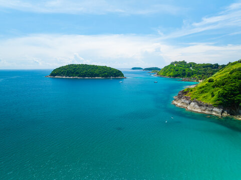 Summer sea in sunny day Drone view landscape nature background