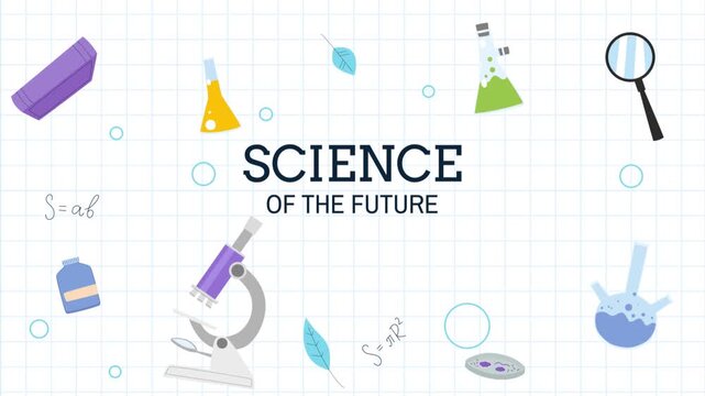 Science of the future banner design template with laboratory equipment illustrations