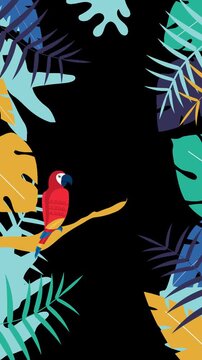 Colorful tropical parrot bird in jungle leaves vector illustration