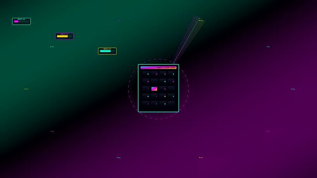 A digital parcel locker grid display animates with luminous scanning beams that pulse across a dark purple gradient interface to track automated secure delivery logistics cycles